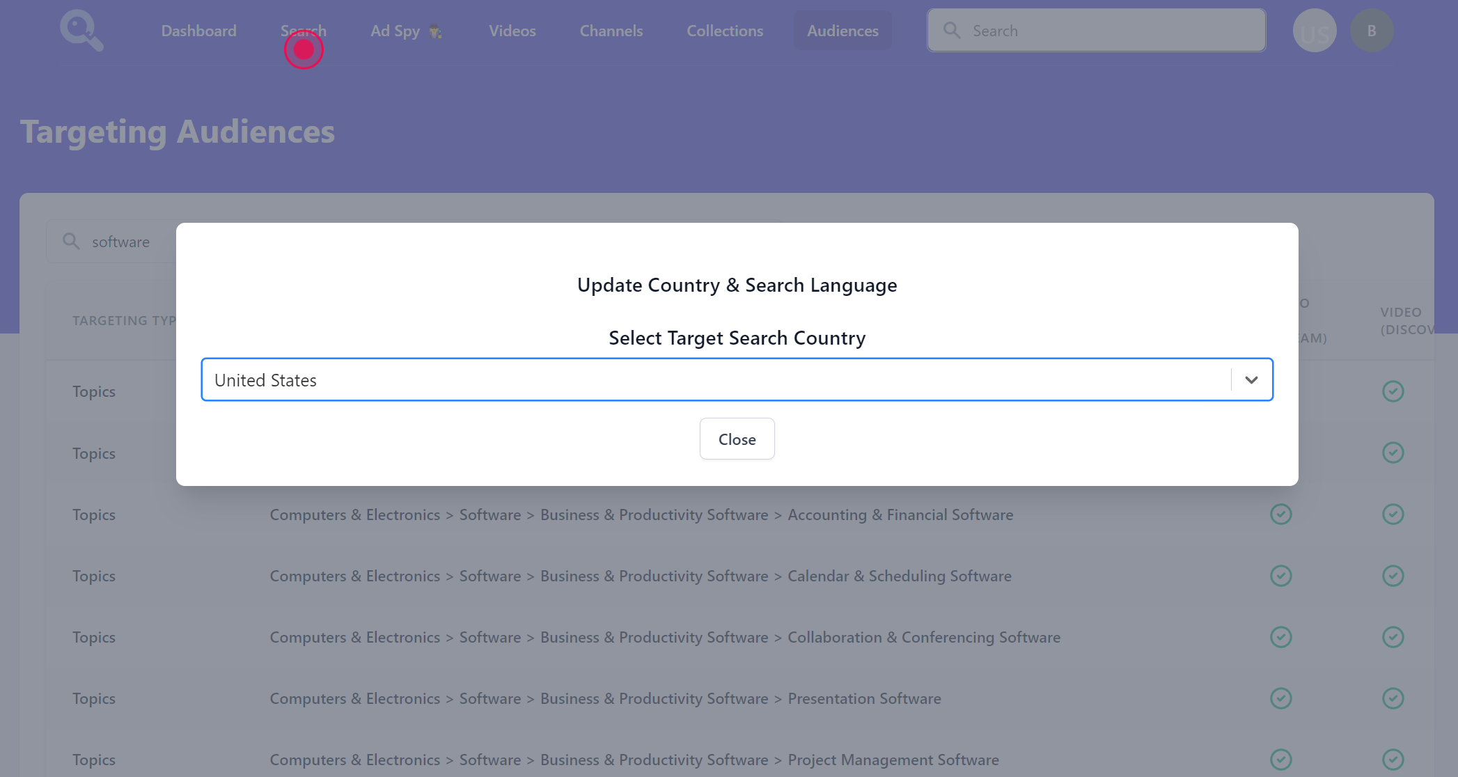 KeywordSearch - Country and Language settings